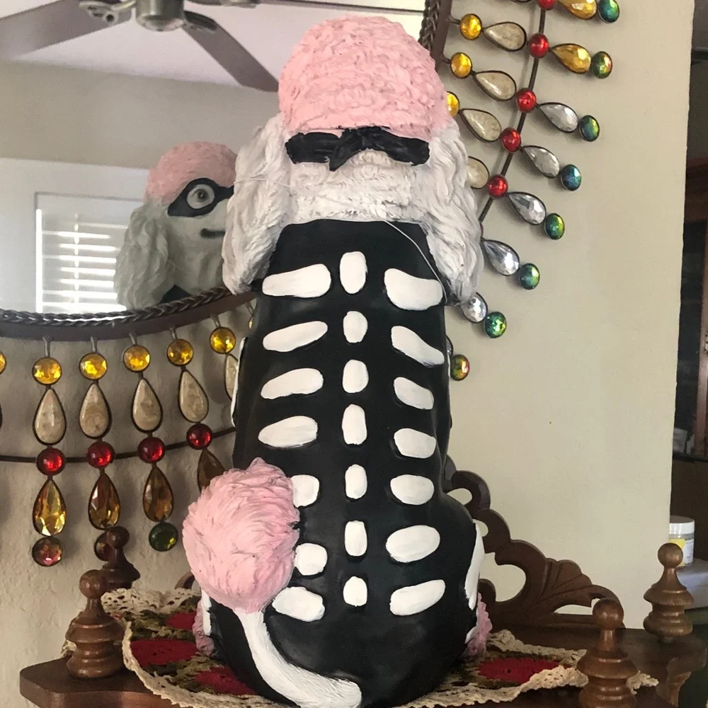 NWT Glamorous Ghouls Black and Pink Festive Poodle Skeleton Halloween Figurine
